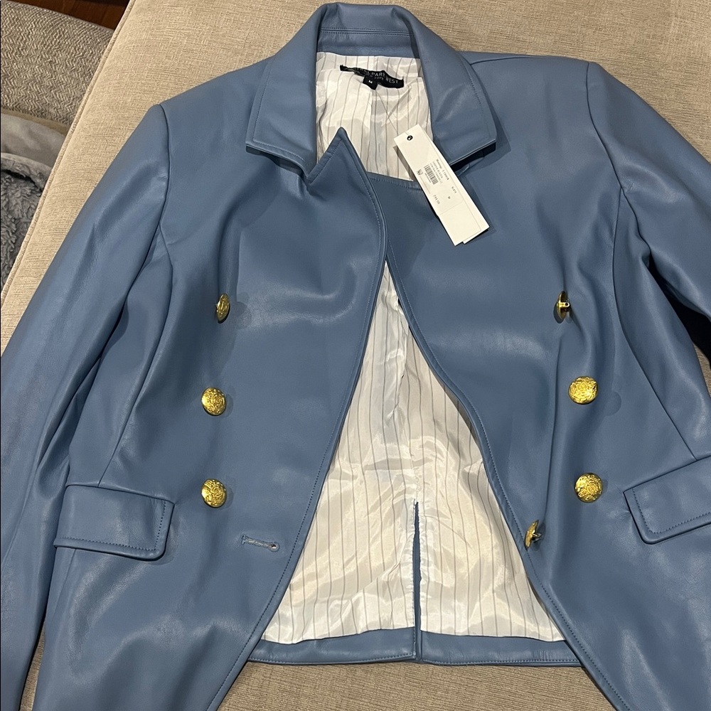 Central Park West Blue Blazer with Gold Accents